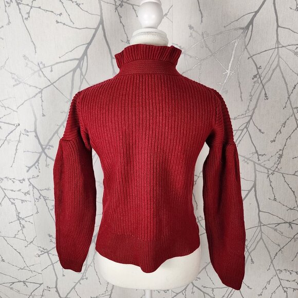 Club Monaco Red 100% Merino Wool Ruffle Neck Balloon Sleeve Sweater - Picture 7 of 9